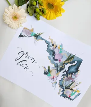 Floral State Watercolor by Local Artist, multiple styles