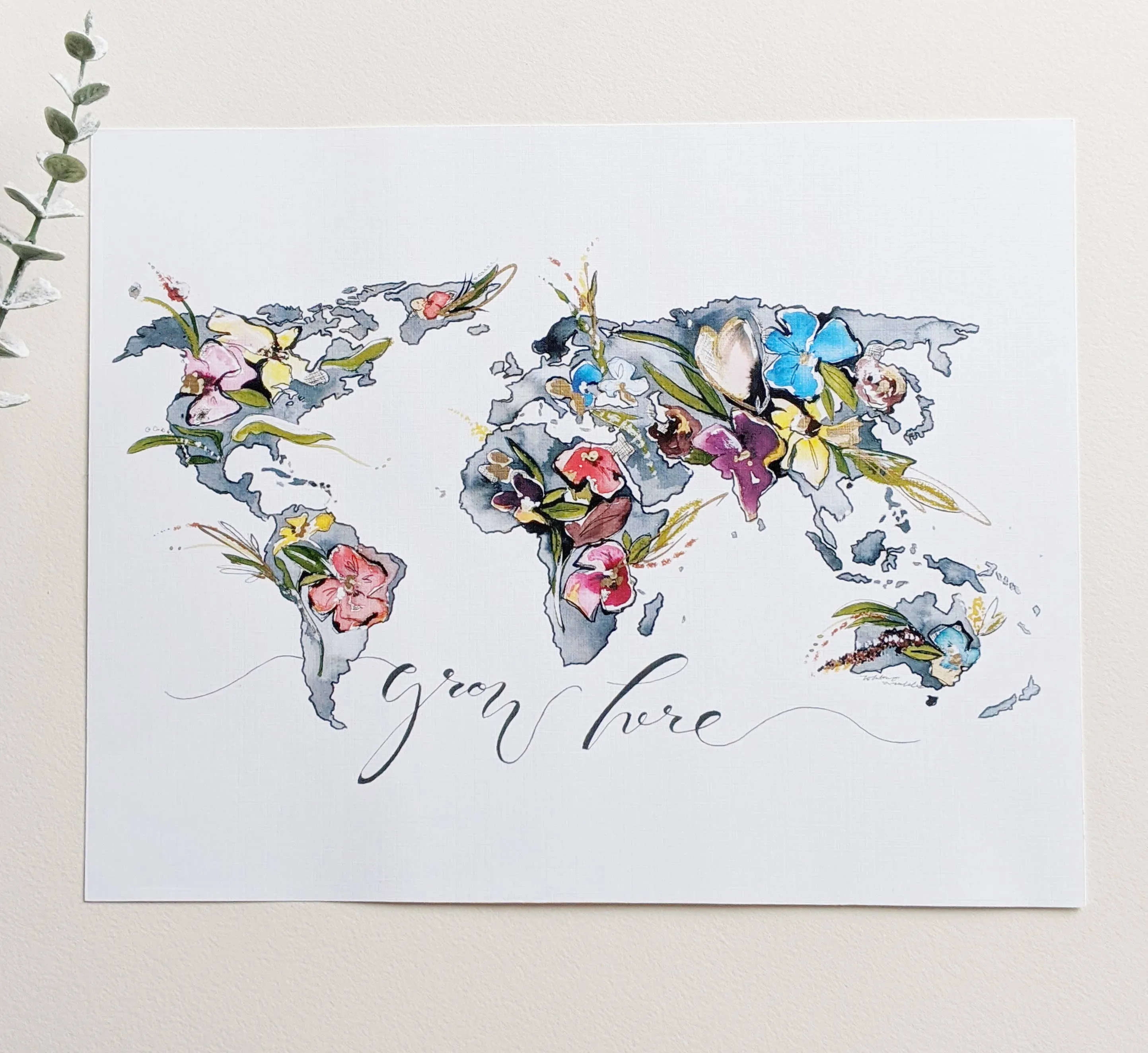 Floral State Watercolor by Local Artist, multiple styles
