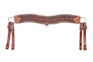 Floral tooled leather tripping collar with teal buckstitch and teal
