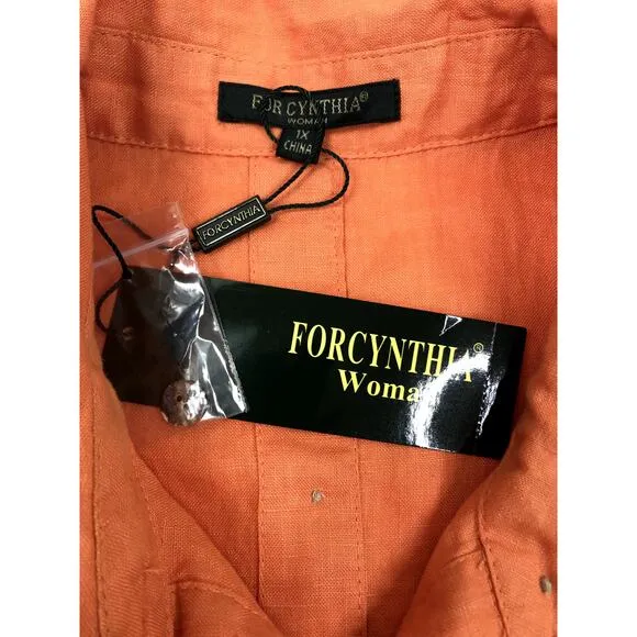 FORCYNTHIA Linen Asym Shirt Dress-Tunic Women Sz1X Orange Cottoge Fairy Boho NWT