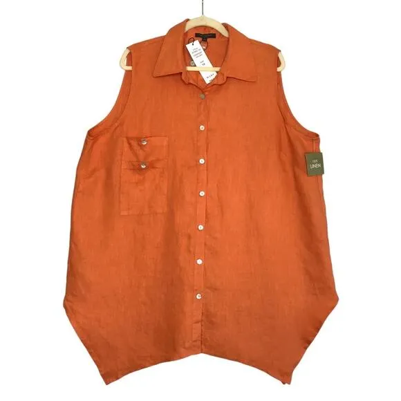 FORCYNTHIA Linen Asym Shirt Dress-Tunic Women Sz1X Orange Cottoge Fairy Boho NWT