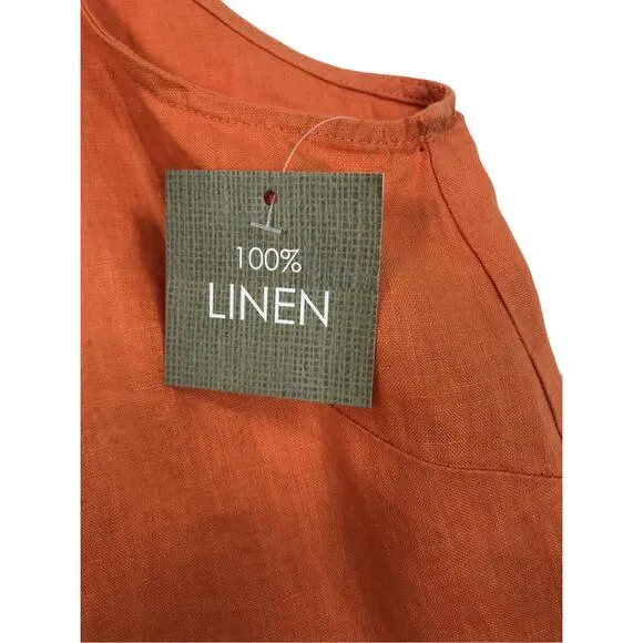 FORCYNTHIA Linen Asym Shirt Dress-Tunic Women Sz1X Orange Cottoge Fairy Boho NWT