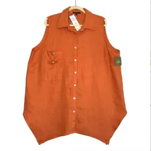 FORCYNTHIA Linen Asym Shirt Dress-Tunic Women Sz1X Orange Cottoge Fairy Boho NWT