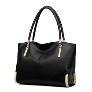 FOXER Large Leather Tote Handbags for Women, Split Cowhide, Black