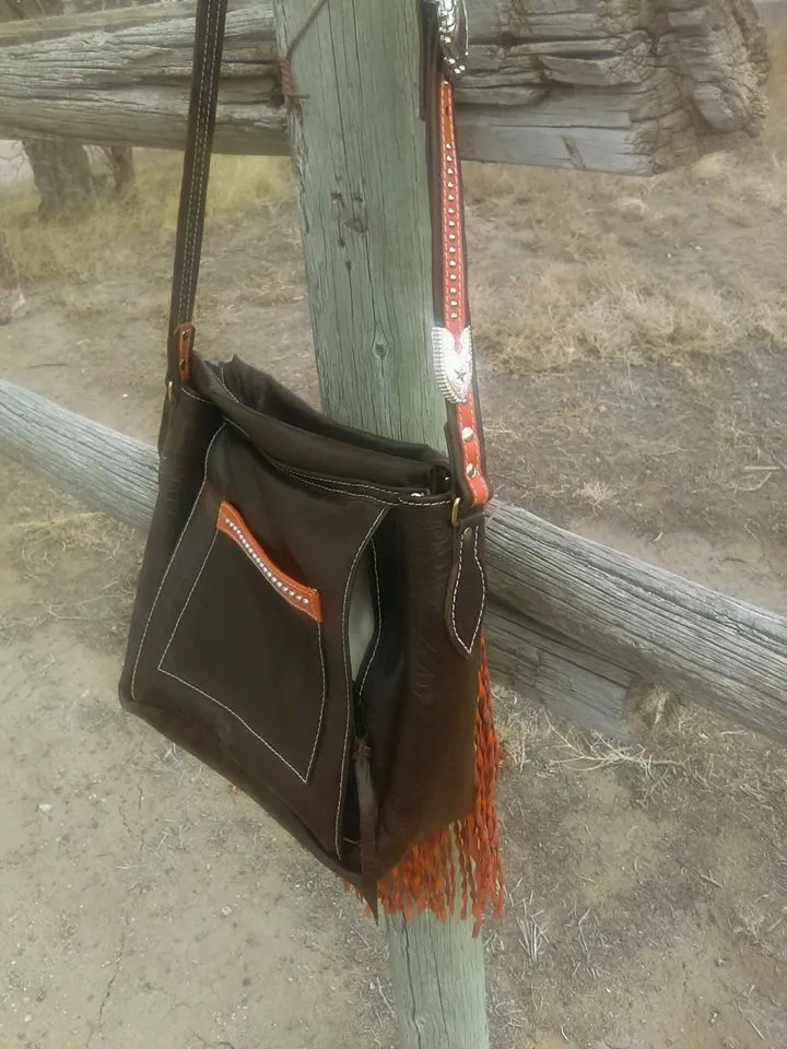 Fringed Six Shooter Concealed Carry Purse, Chocolate and Rust