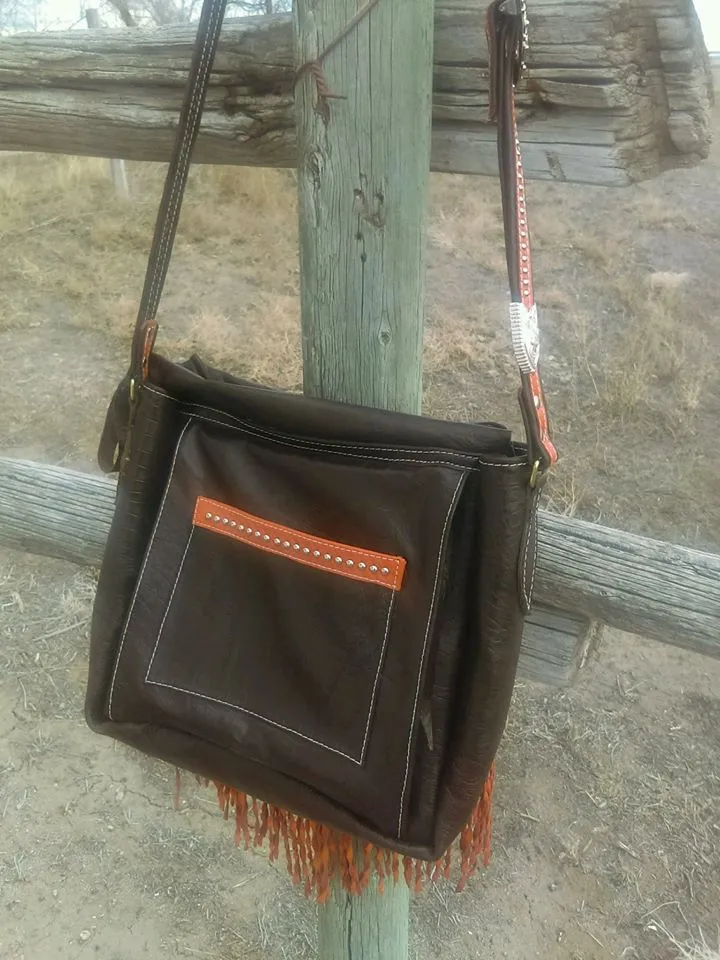 Fringed Six Shooter Concealed Carry Purse, Chocolate and Rust