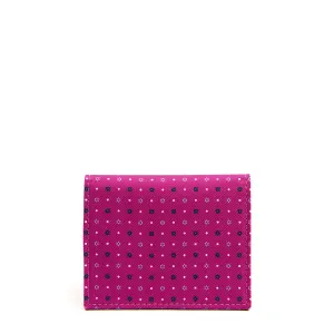 FUCSIA SILK AND LEATHER FOLDING CARD HOLDER