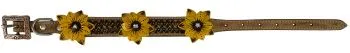 Genuine leather dog collar with painted Yellow 3D flower accent