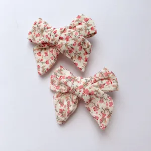 Girls Bow Hair Clips Two Pack- Pink Floral