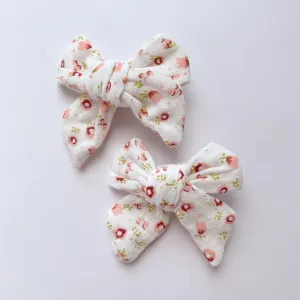 Girls Bow Hair Clips Two Pack- White Floral