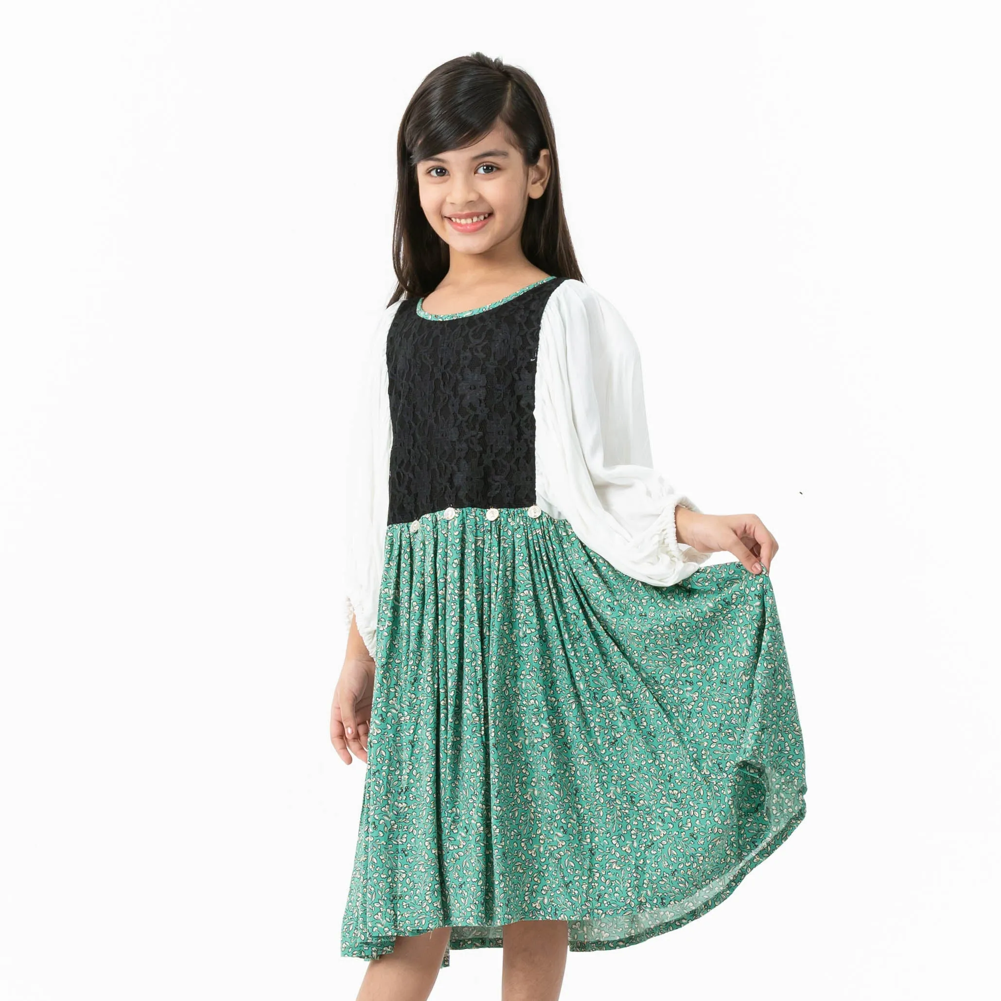 Girls Mint Printed Frock