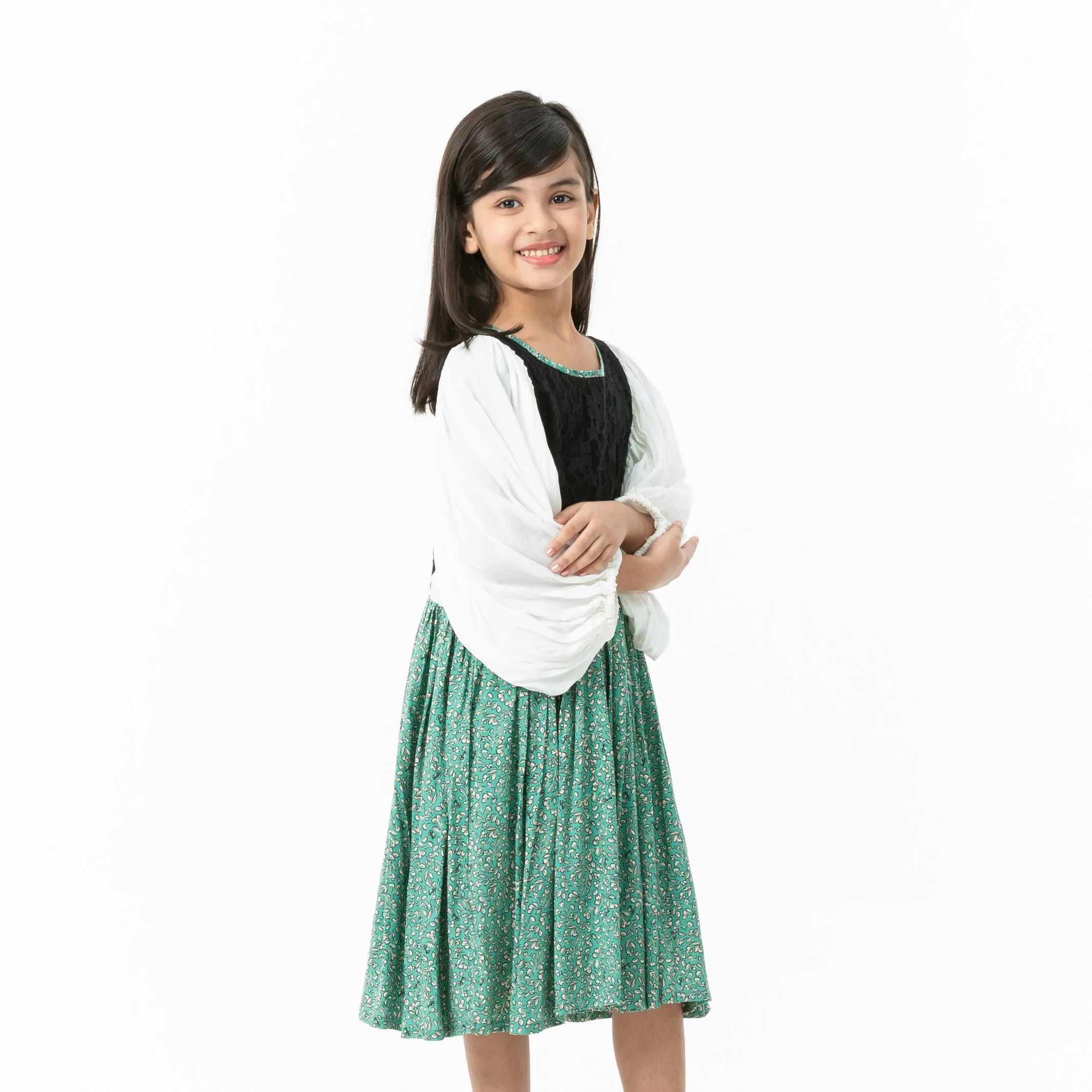 Girls Mint Printed Frock
