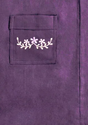 Girls Purple Organic Linen Sleeveless Short Shift Dress with Embroidered Trim