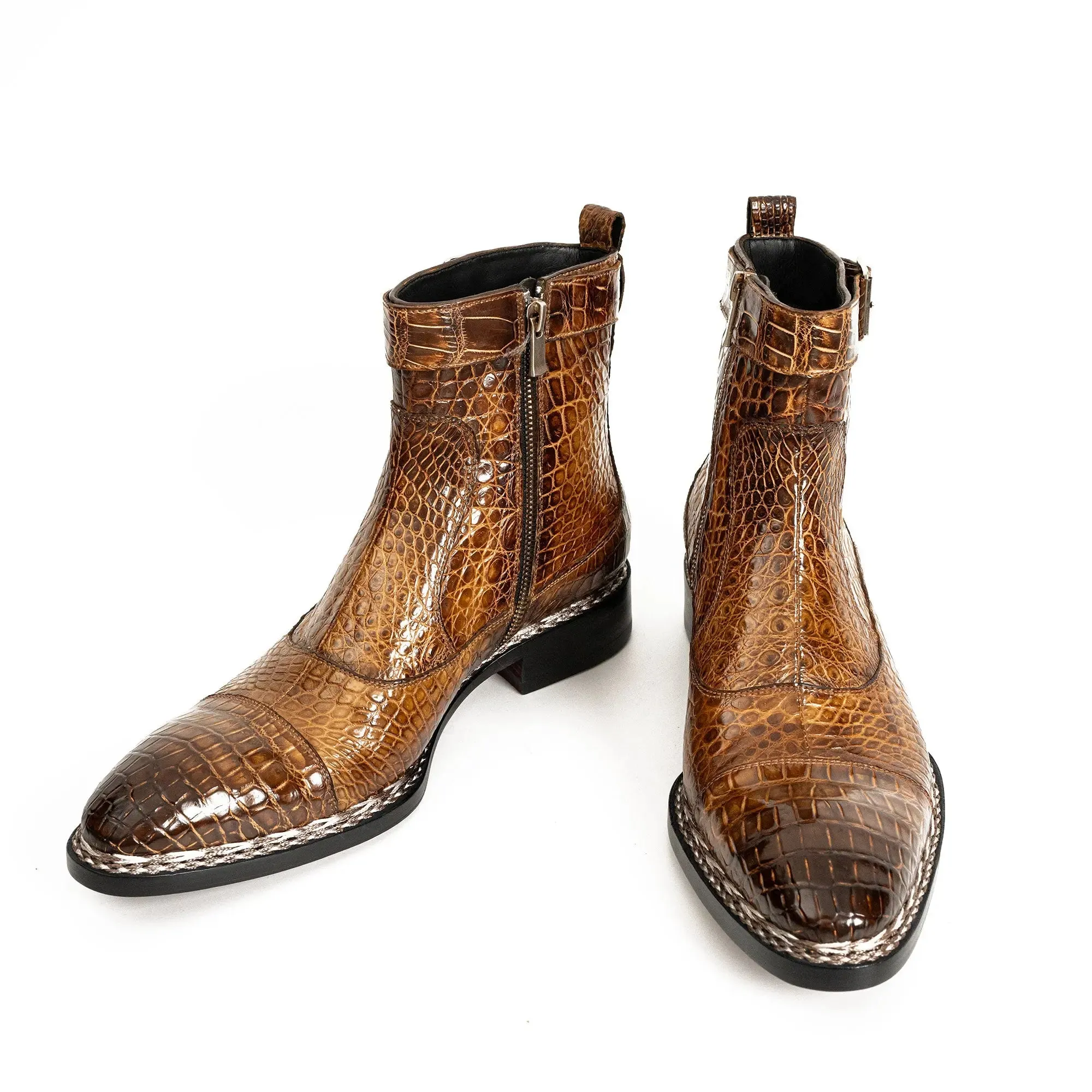 Glossy Brown Alligator Chelsea Boot