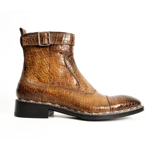 Glossy Brown Alligator Chelsea Boot