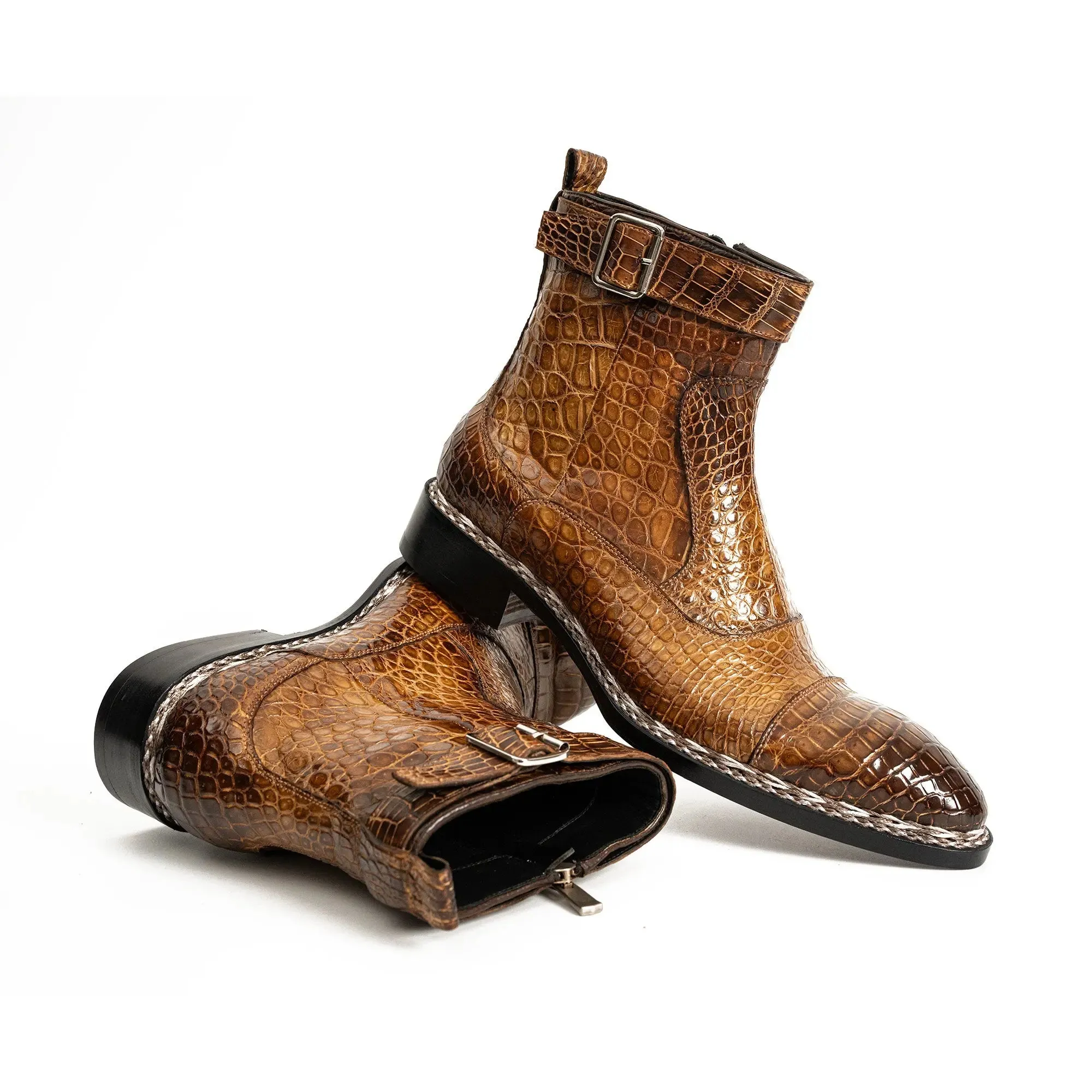 Glossy Brown Alligator Chelsea Boot