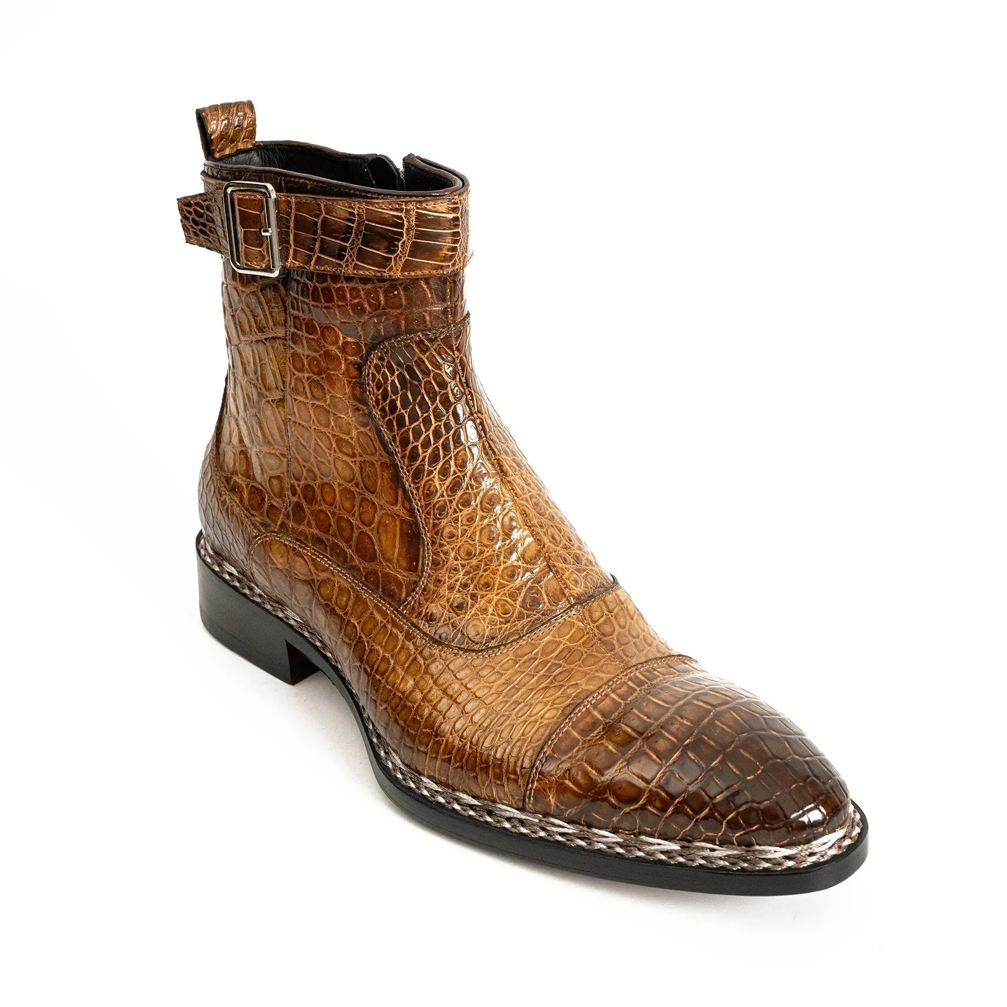 Glossy Brown Alligator Chelsea Boot