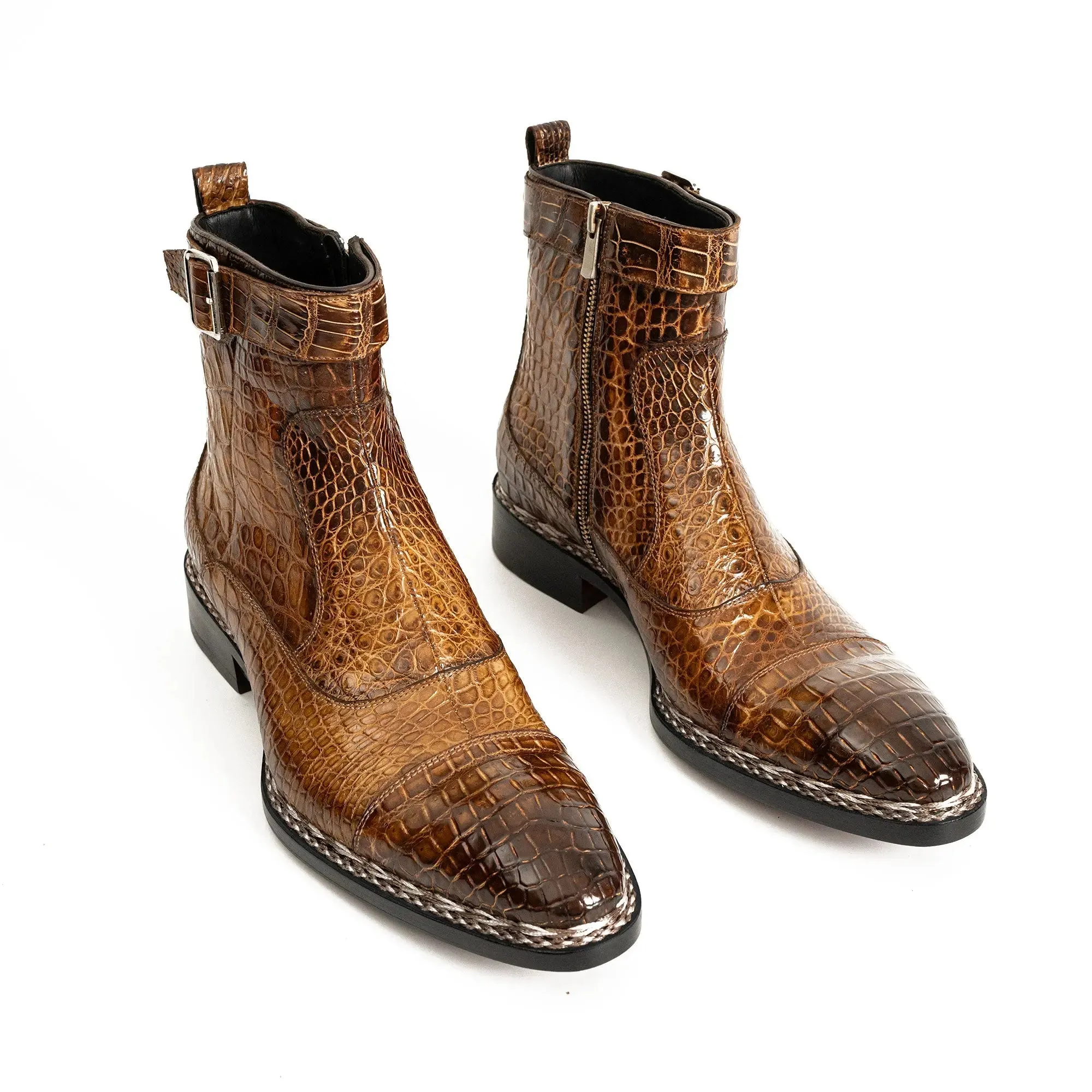 Glossy Brown Alligator Chelsea Boot