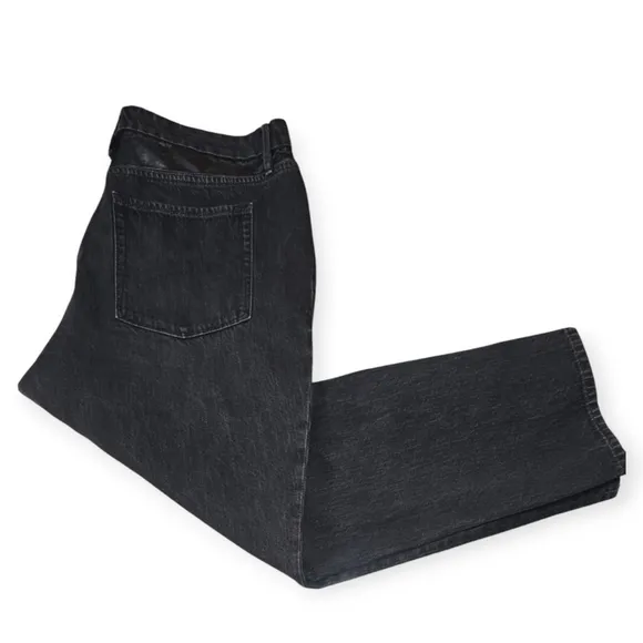 Good American Good Vintage Straight Faux Leather Panel Crop Jeans Faded Black 16