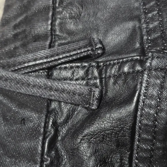 Good American Good Vintage Straight Faux Leather Panel Crop Jeans Faded Black 16