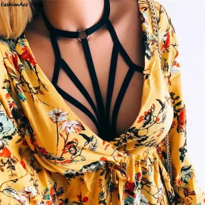 Goth Elastic Alluring Bustier Bandage cage bra