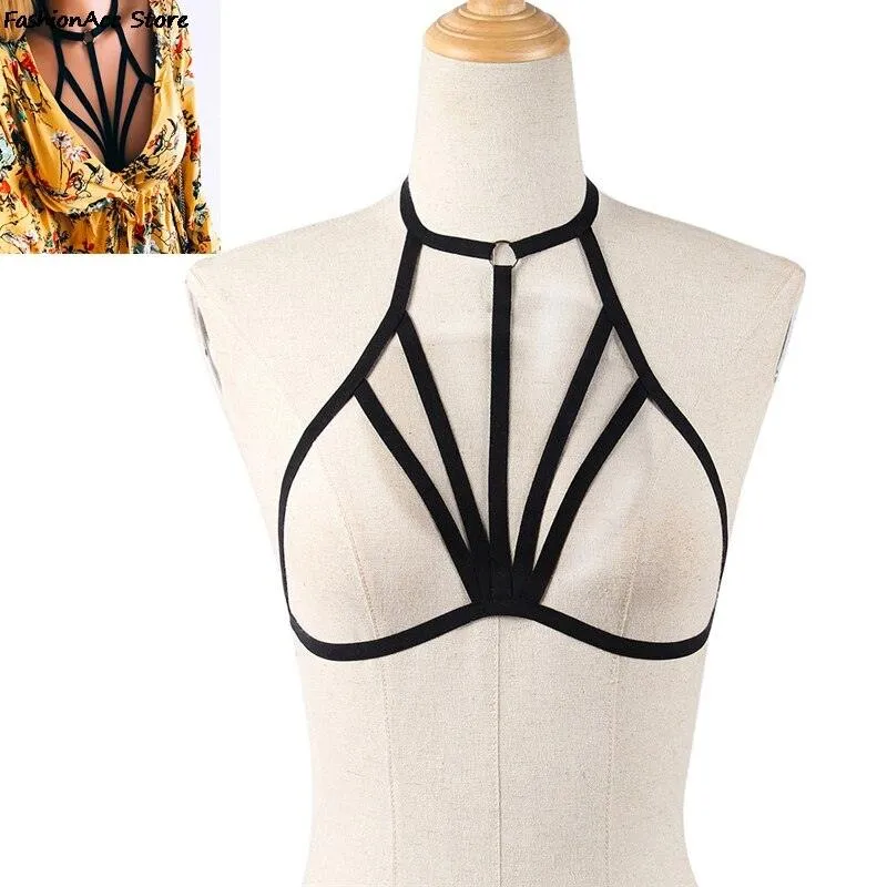Goth Elastic Alluring Bustier Bandage cage bra