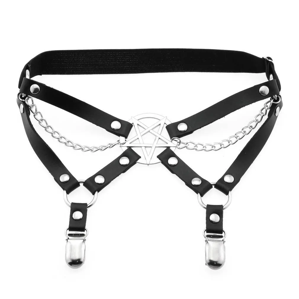 gothic style five-pointed star leather thigh ring