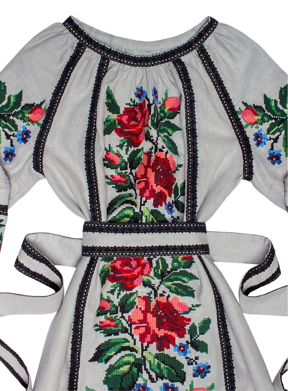 Gray embroidered flowered dress