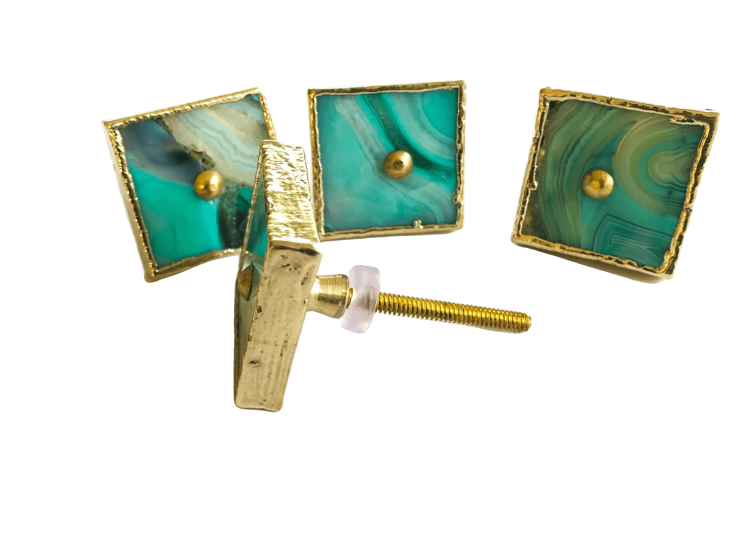 Green Agate Cabinet Door Pull Handle - Set of 4