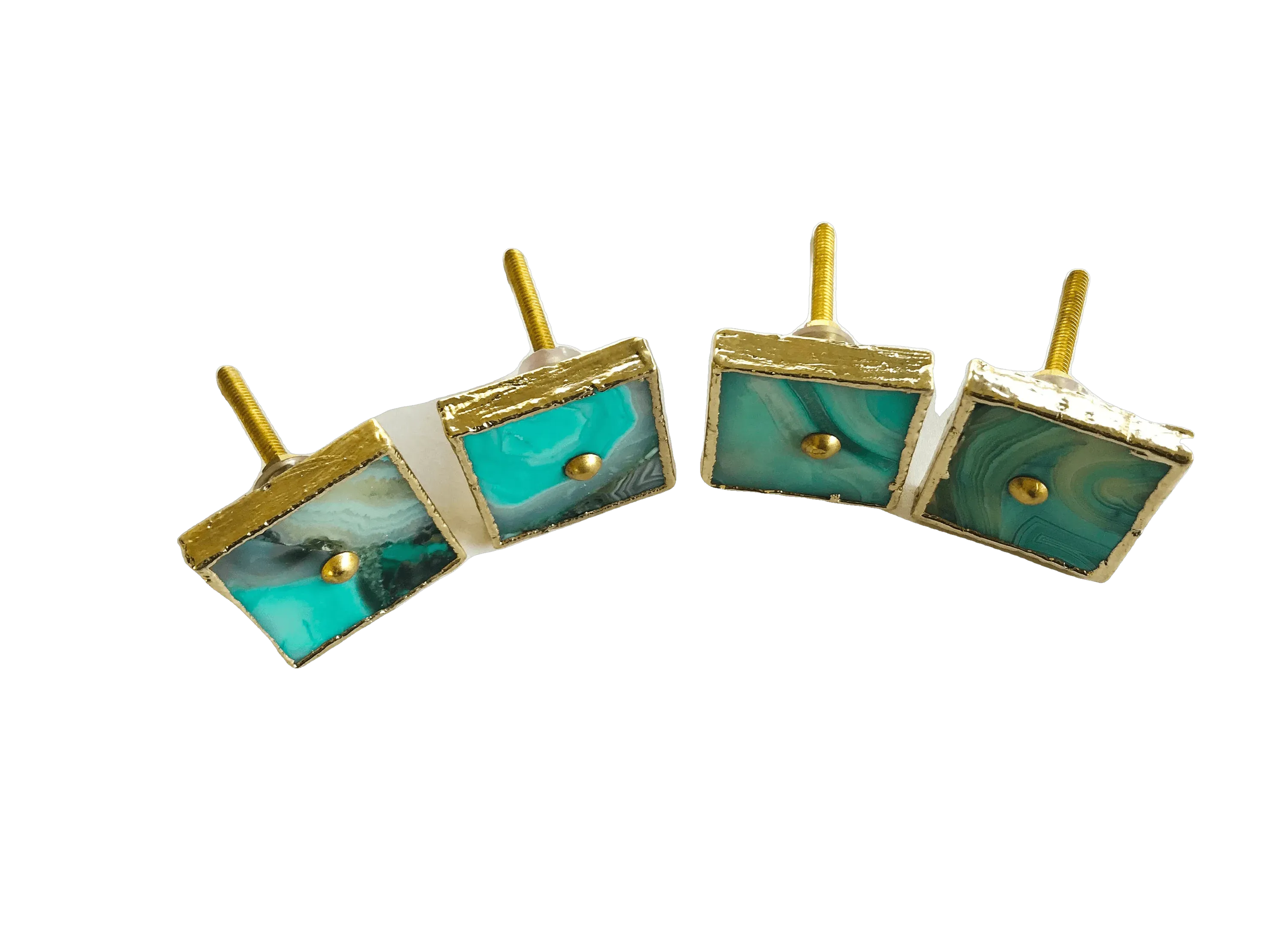 Green Agate Cabinet Door Pull Handle - Set of 4