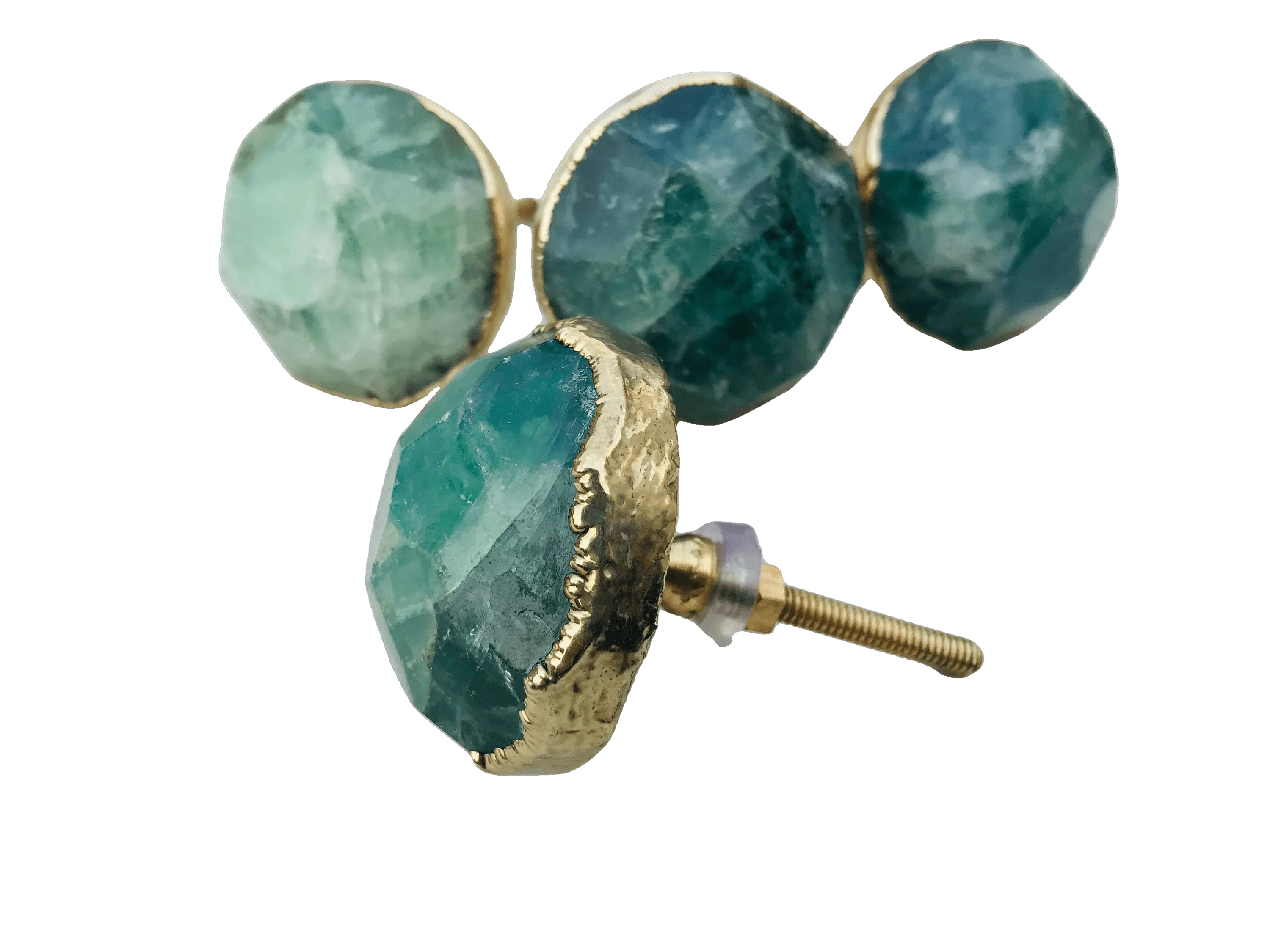 Green Fluorite Agate Cabinet Door Pull Handle - Set of 4
