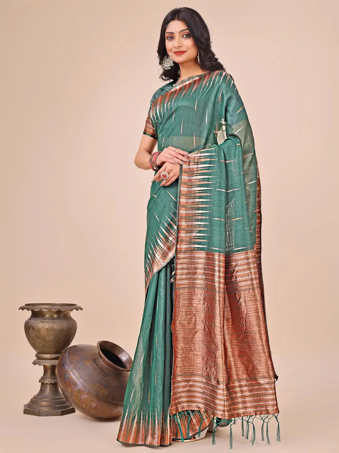 Green Linen Cotton Saree