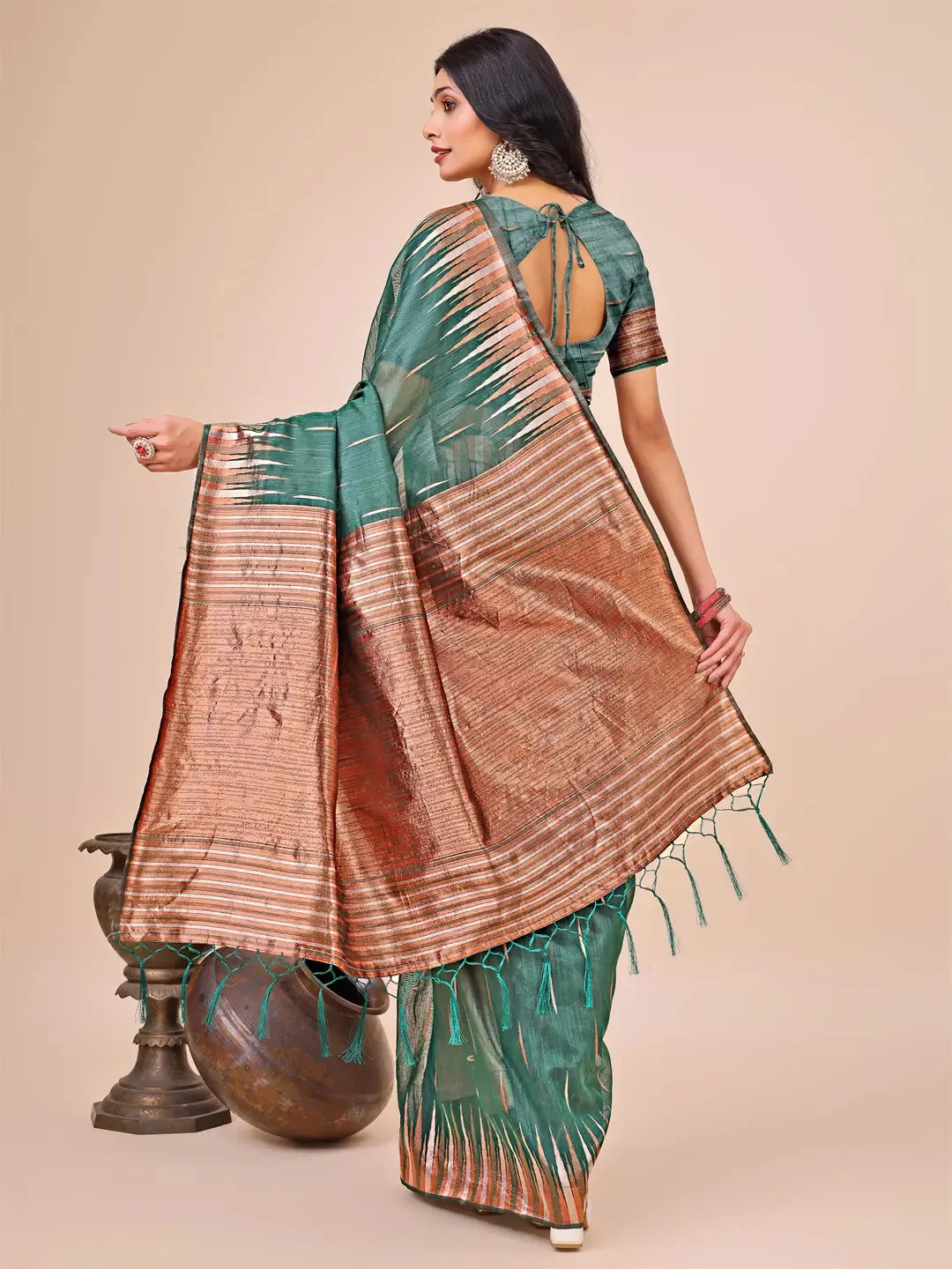 Green Linen Cotton Saree