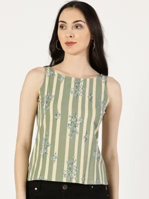 Green Striped Top with Floral Print