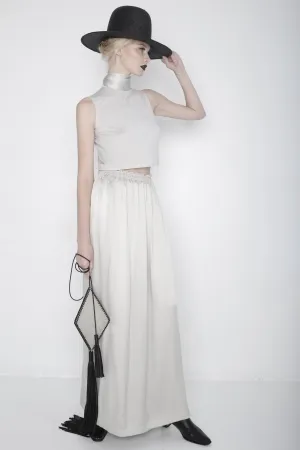 'Grey Line' Mock Neck & Long Side Slits Skirt