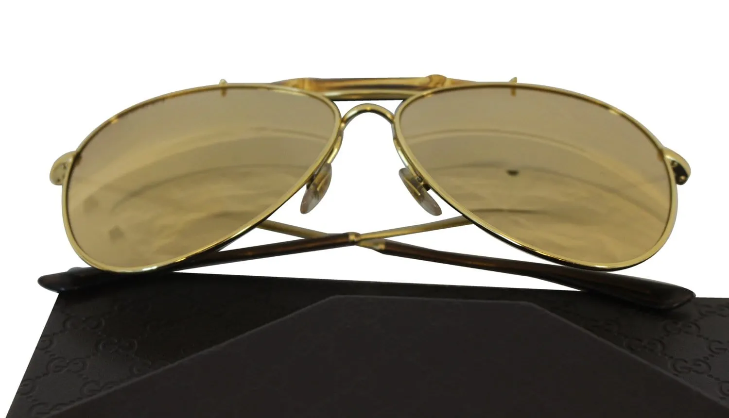 GUCCI Bamboo Aviator 24K Gold Mirror Lenses Unisex Sunglasses