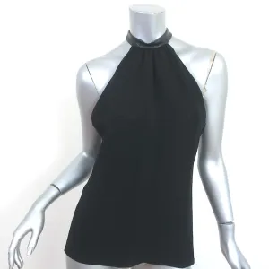 Gucci Racerback Tank Top Black Leather-Trim Silk Size 38 Sleeveless Blouse