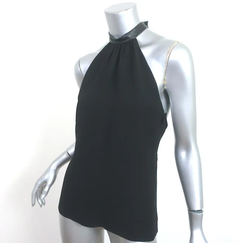 Gucci Racerback Tank Top Black Leather-Trim Silk Size 38 Sleeveless Blouse