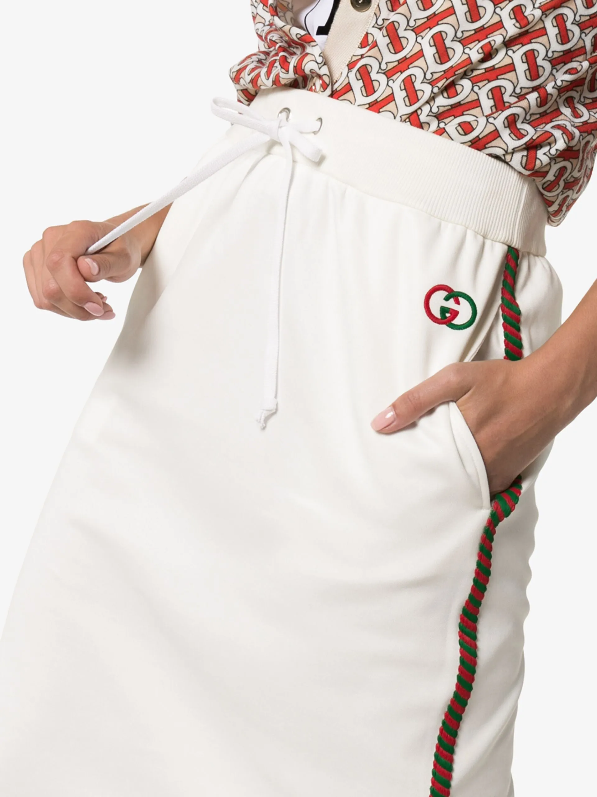 Gucci Technical Drawstring Stripe Logo Midi Skirt In White