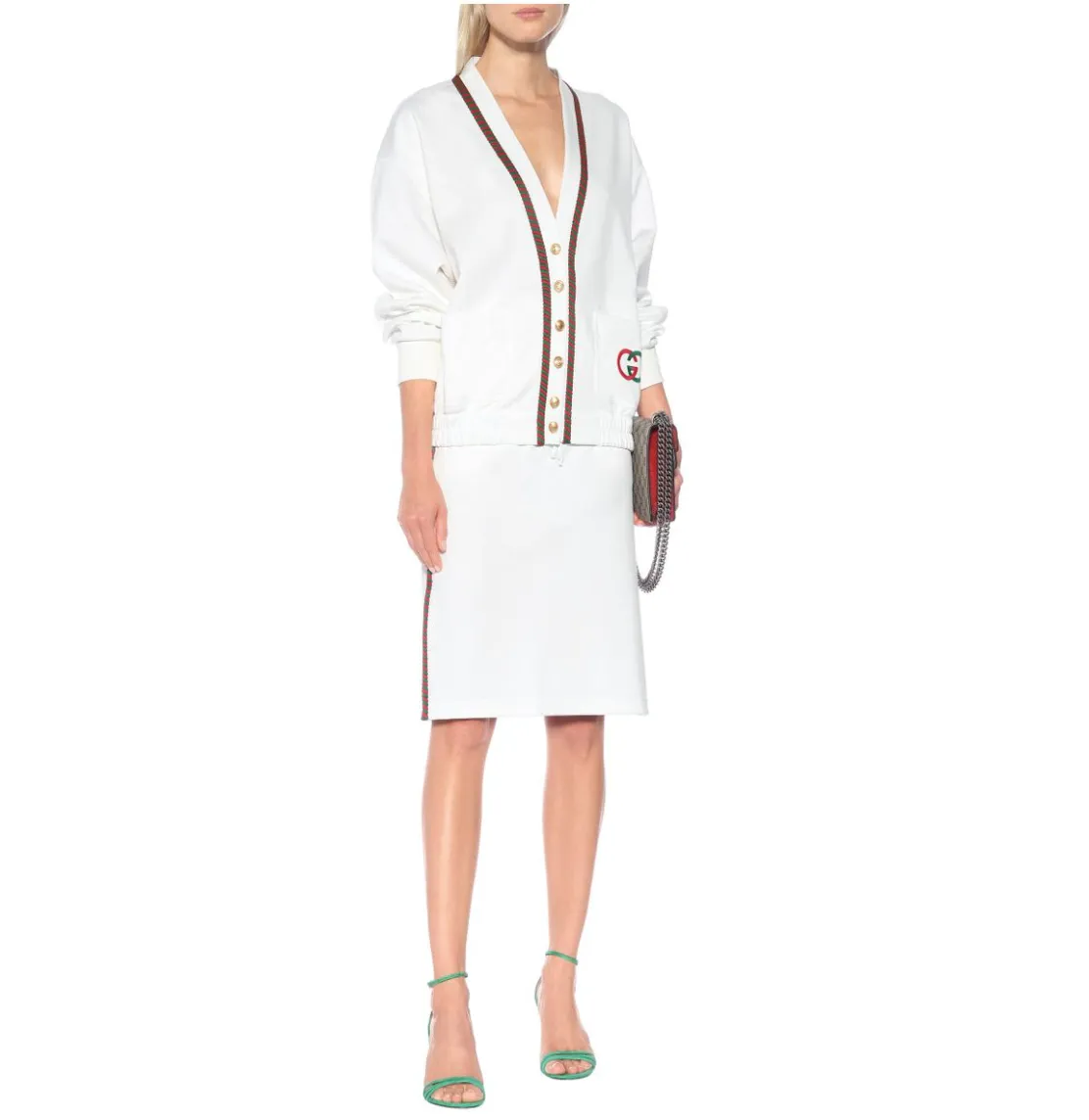 Gucci Technical Drawstring Stripe Logo Midi Skirt In White