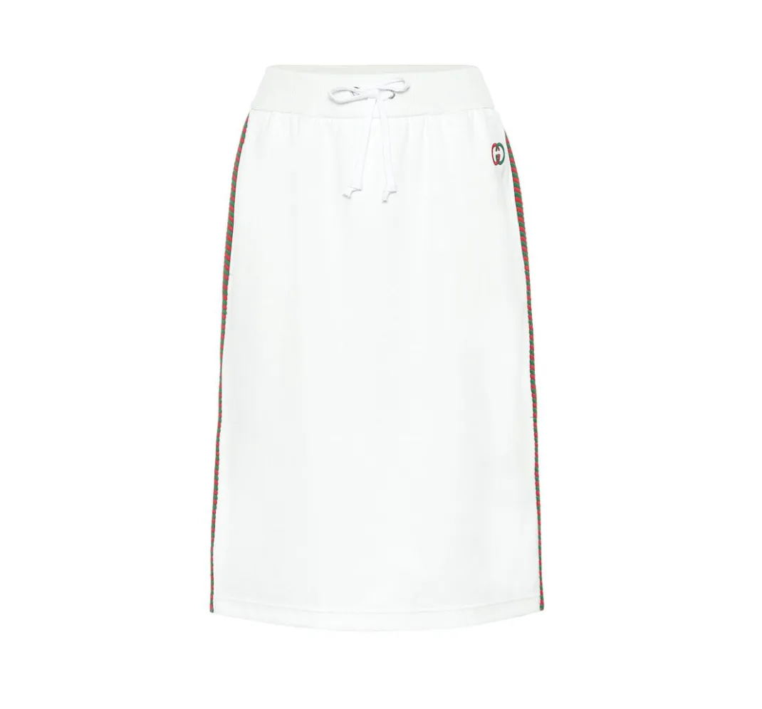 Gucci Technical Drawstring Stripe Logo Midi Skirt In White