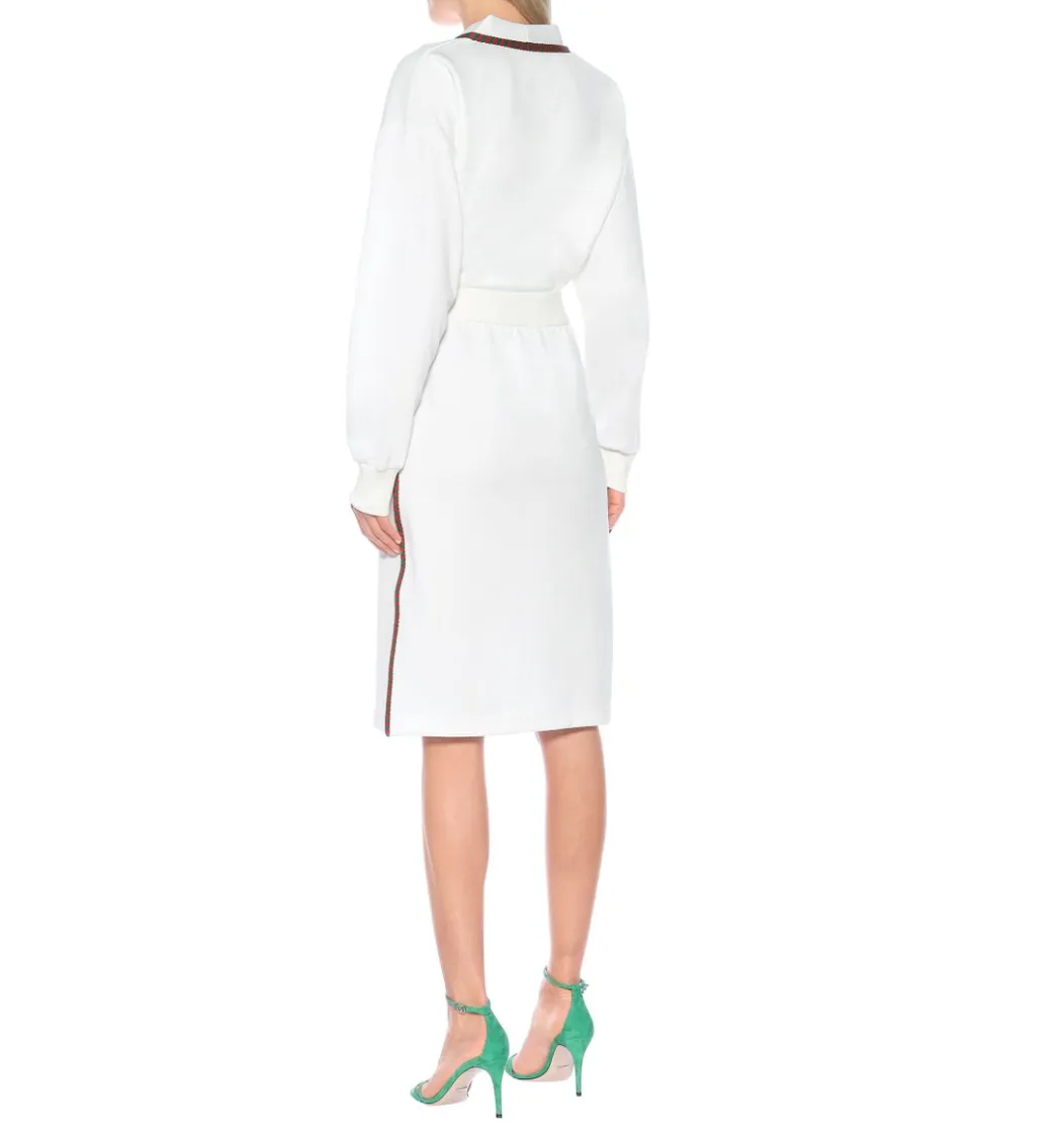 Gucci Technical Drawstring Stripe Logo Midi Skirt In White