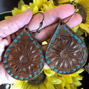 Hand Tooled Floral Leather Earrings - Artisan Find