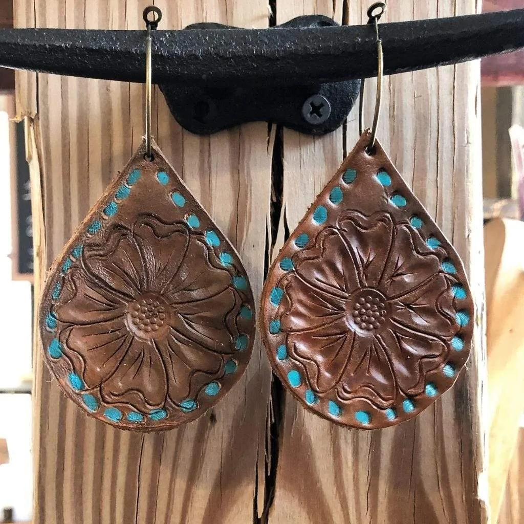 Hand Tooled Floral Leather Earrings - Artisan Find