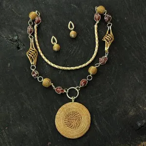 Handcrafted Golden Grass Jewelry Set with Gold Plated Accent, 'Jalapo Evolution'
