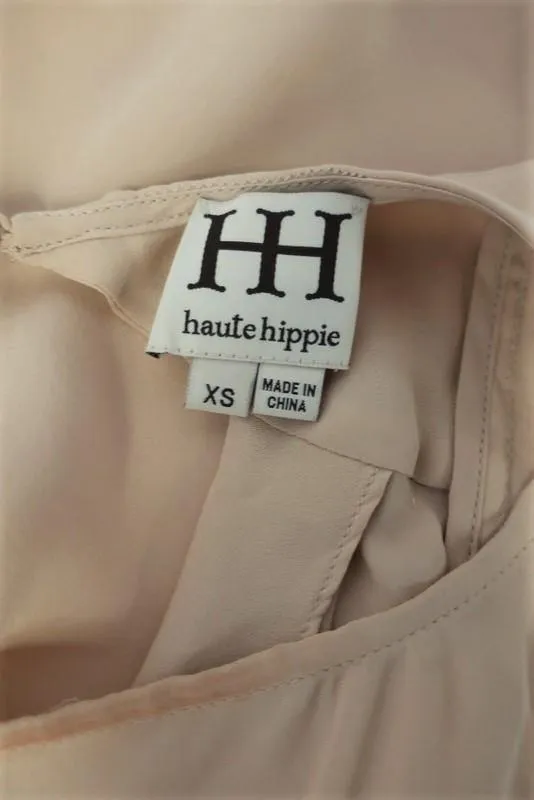 Haute Hippie Blouse Beige Sequin-Trim Silk Size Extra Small Cowl Back Tank