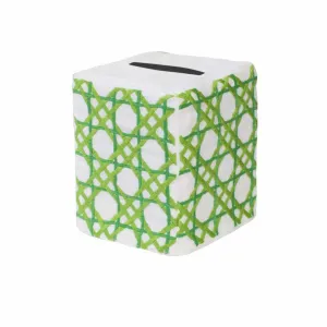 Haute Home Hand-Embroidered Linen Cane Tissue Box Cover - GREEN