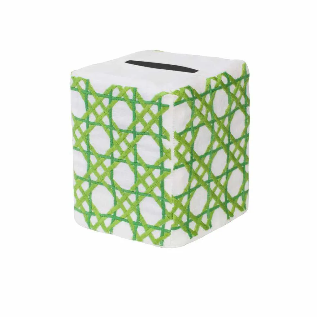 Haute Home Hand-Embroidered Linen Cane Tissue Box Cover - GREEN