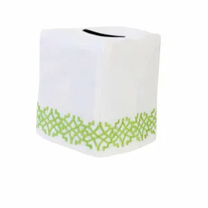 Haute Home Hand-Embroidered Linen Chinois Tissue Box Cover - GREEN