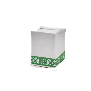 Haute Home Hand-Embroidered Linen Coconut Row Tissue Box Cover - GREEN